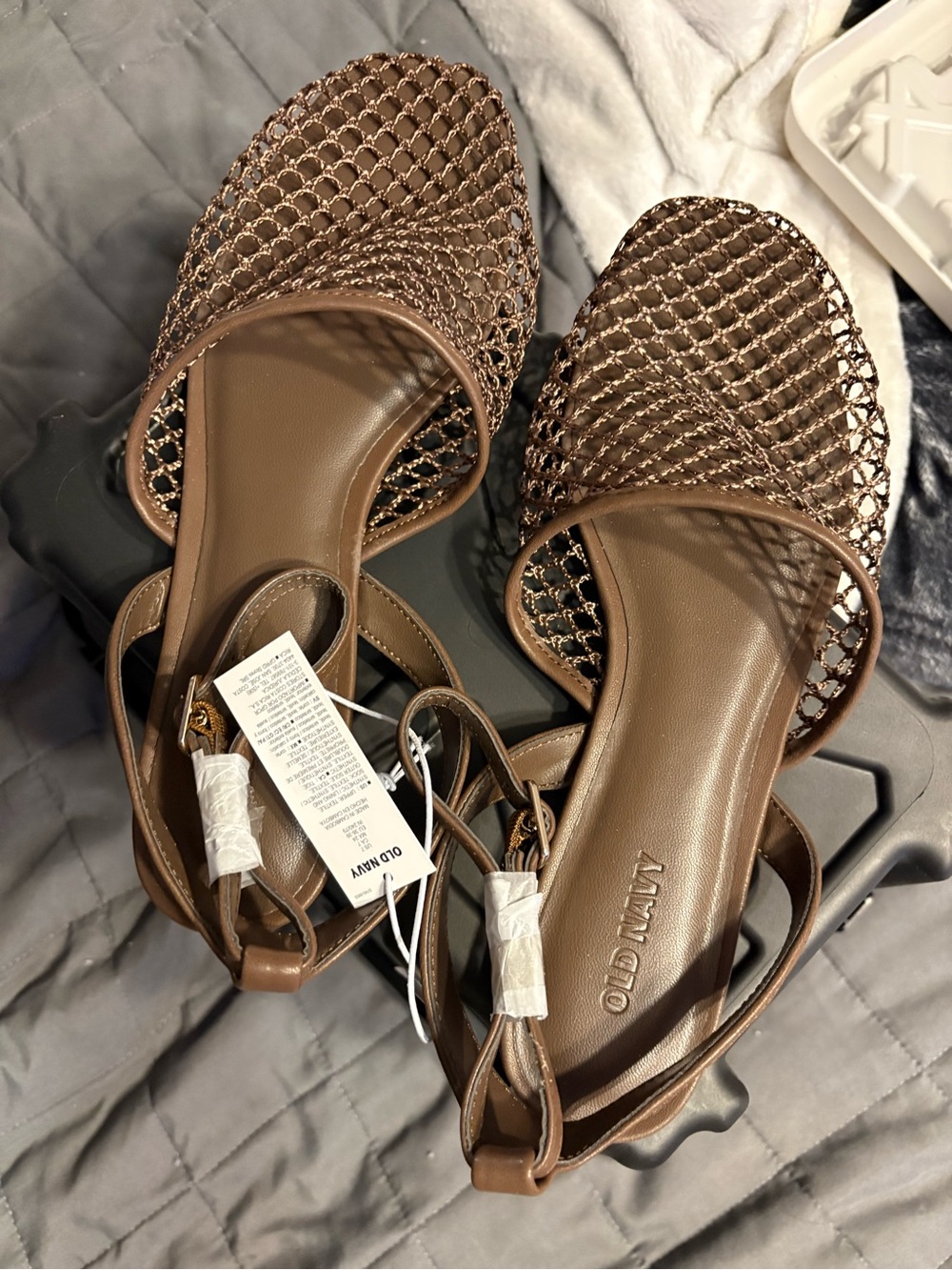 Old Navy Brown Woven Slingback Sandals with Ankle Strap